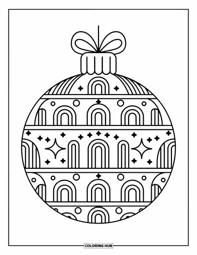 Coloriage de boules de Noël pour enfants : Une boule festive avec des arches et des étoiles au style moderne et amusant