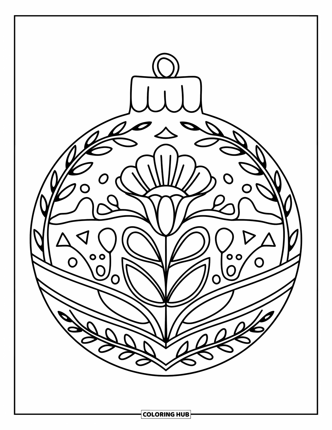Ornament Coloring Page for Kids: Floral ornament with vines and cozy style, perfect for relaxing coloring