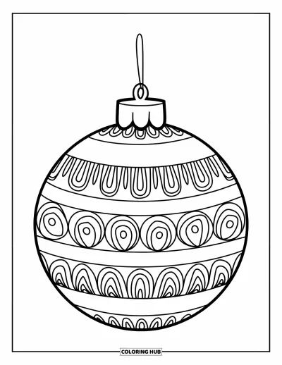 Coloriage de boules de Noël pour enfants : Une boule en forme d'oignon à motifs se balance doucement au bout d'un fil