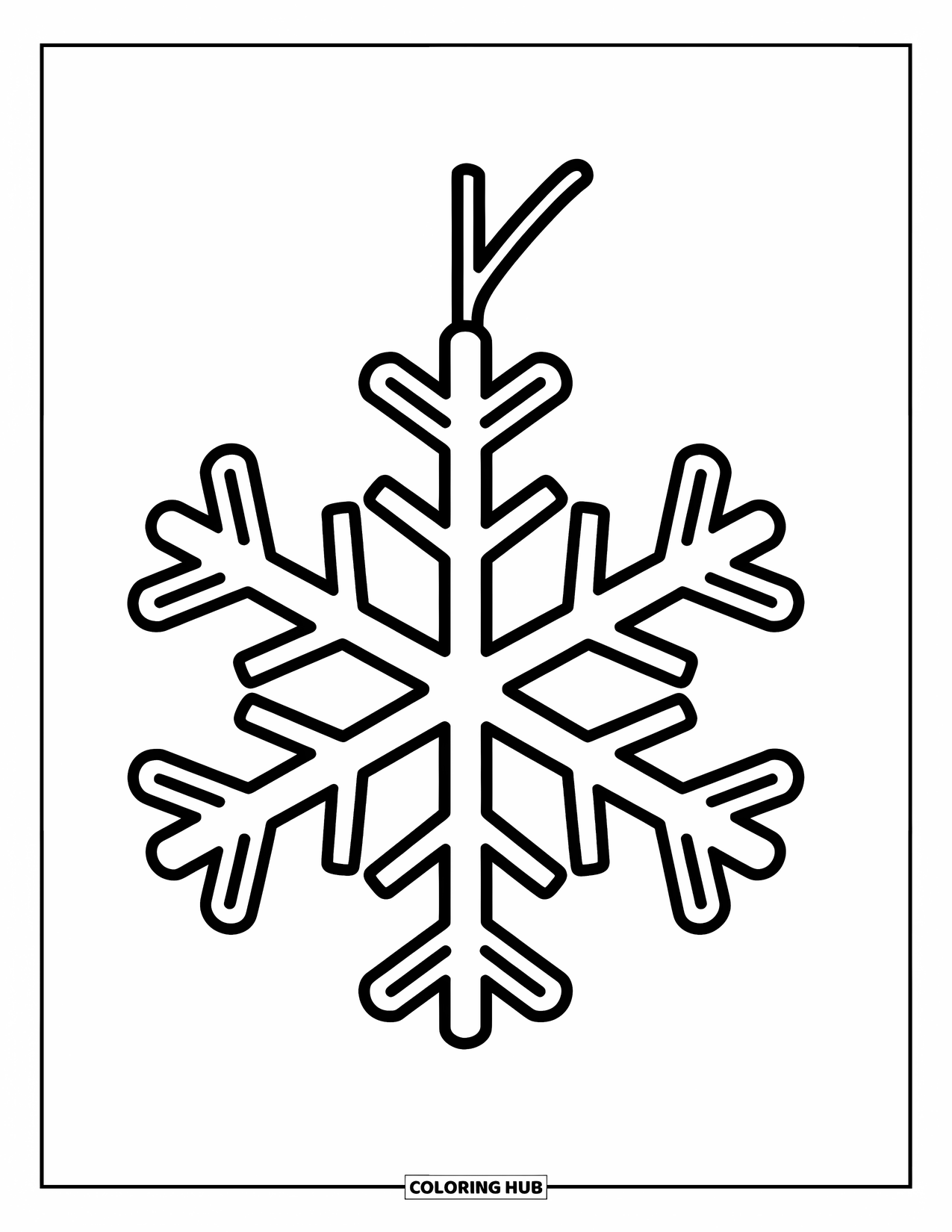 Ornament Coloring Page for Kids: Preschool-friendly snowflake ornament hangs from a clean branch