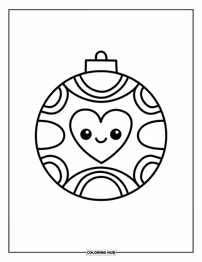 Coloriage de boules de Noël pour enfants : Une boule ronde avec un cœur et des lignes courbes sur un fond épuré