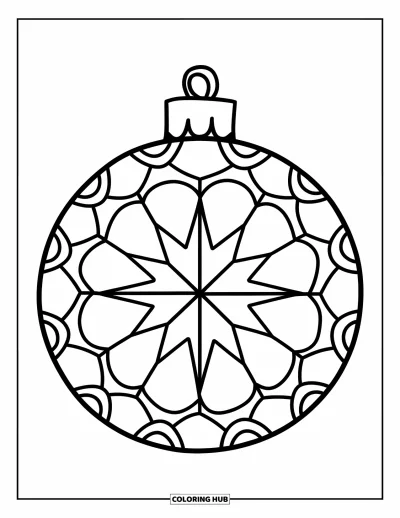 Coloriage de boules de Noël pour enfants : Une boule ronde festonnée avec une étoile centrale sur fond blanc