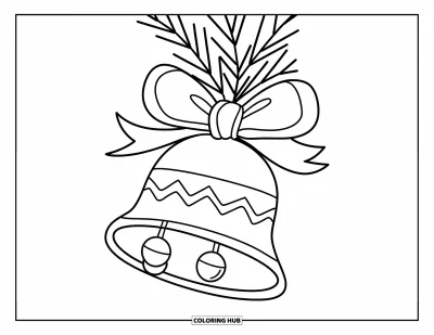 Coloriage de boules de Noël pour enfants : Une cloche simple avec un nœud et des grelots à l'allure joyeuse