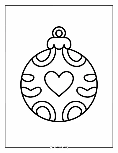Coloriage de boules de Noël pour enfants : Une boule simple avec un cœur et des courbes, parfaite pour les petites mains