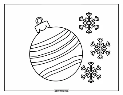 Coloriage de boules de Noël pour enfants : Une boule ronde simple avec des flocons de neige brille sur une page épurée
