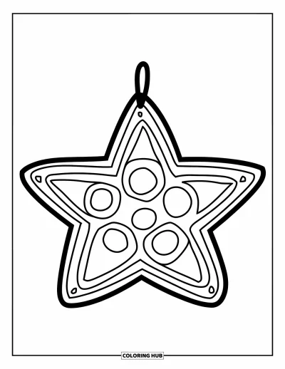 Coloriage de boules de Noël pour enfants : Une étoile ornementale avec de grands points suspendue avec éclat à une branche chaleureuse