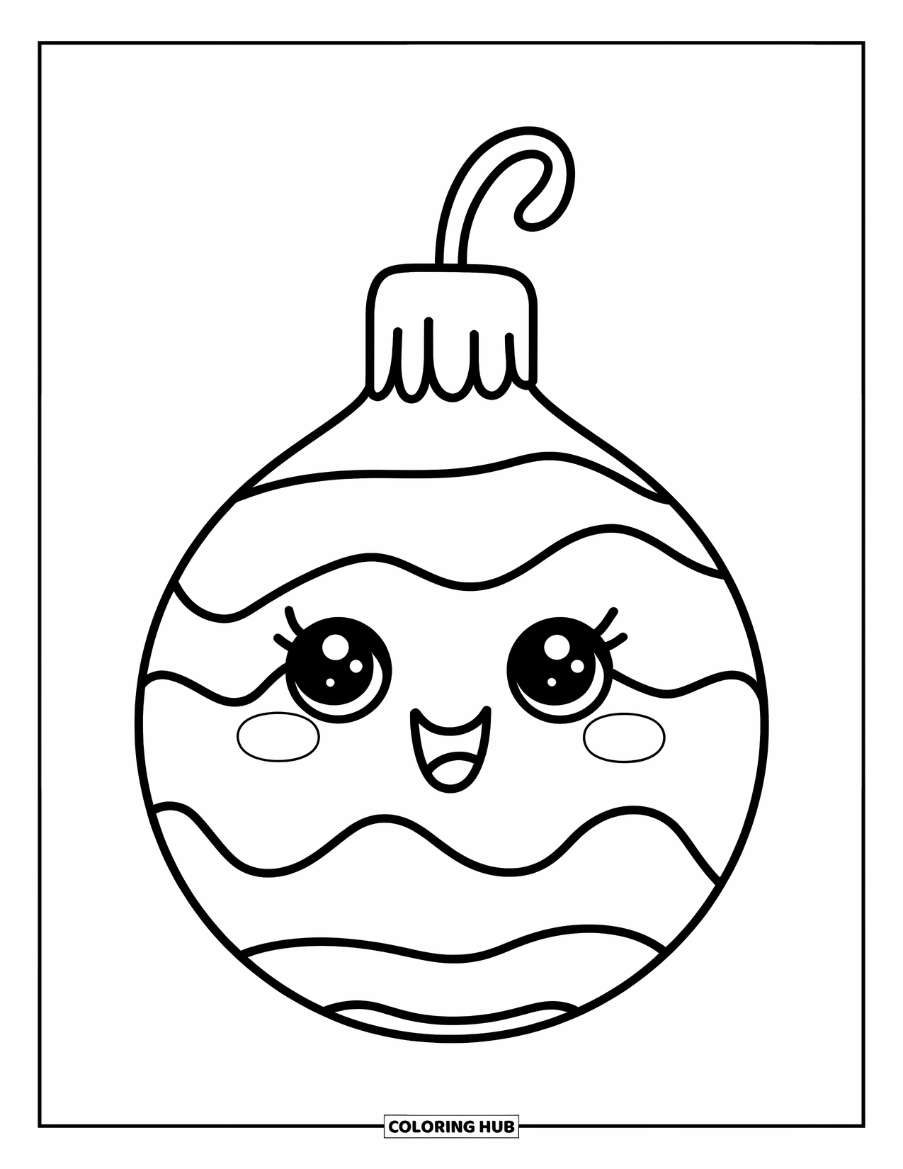 Ornament Coloring Page for Kids: Striped teardrop ornament has a playful, preschool-friendly style