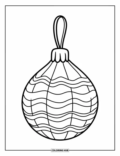 Coloriage de boules de Noël pour enfants : Une boule en larme avec des vagues et un fil rouge qui se démarque