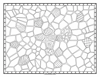 Fargeleggingsark med mønsterdesign for voksne: Fliser med blomsterformer og geometriske detaljer gjentar seg i en flytende mosaikk-rytme