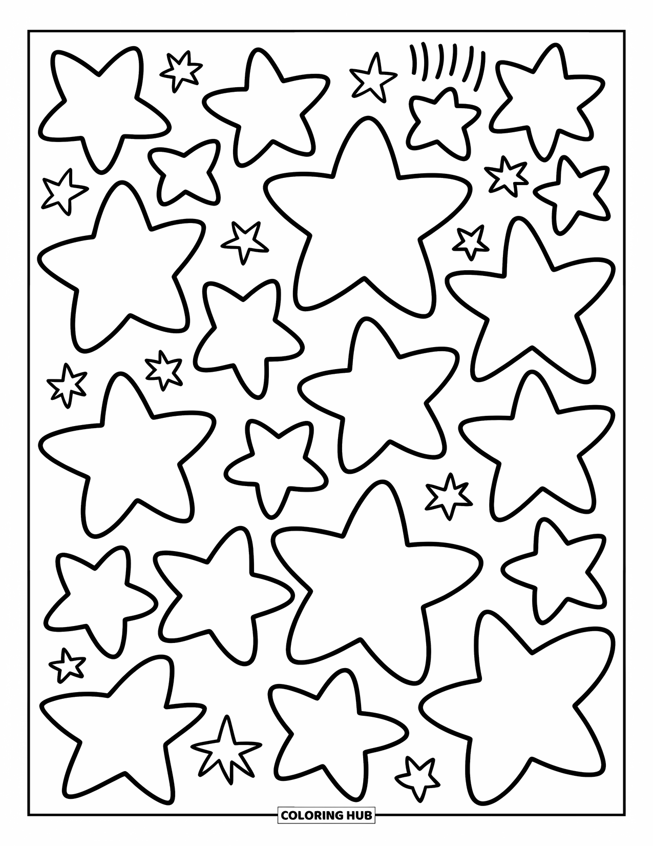 Pattern Coloring Page for Kids: Friendly stars of different sizes shine across a happy, playful grid