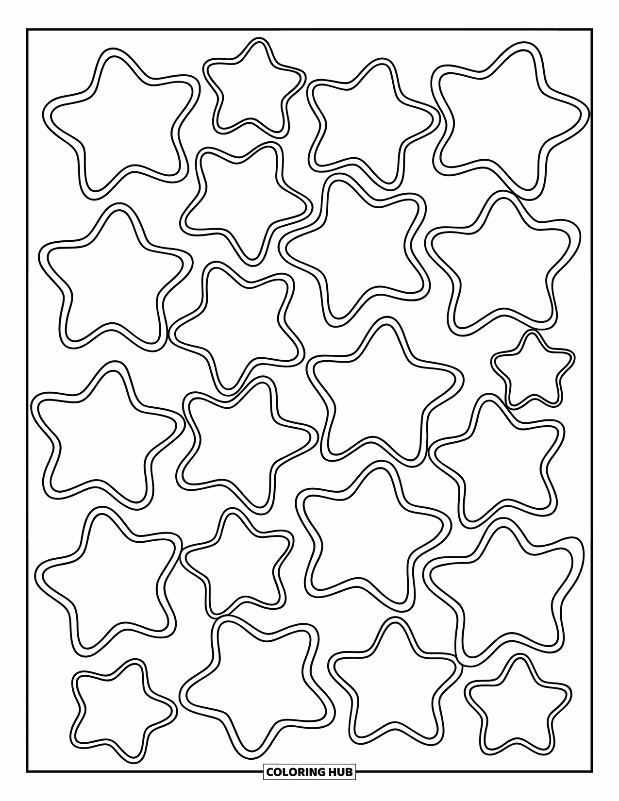 Pattern Coloring Page for Kids: Happy stars with soft edges fill the page in a playful, gentle grid