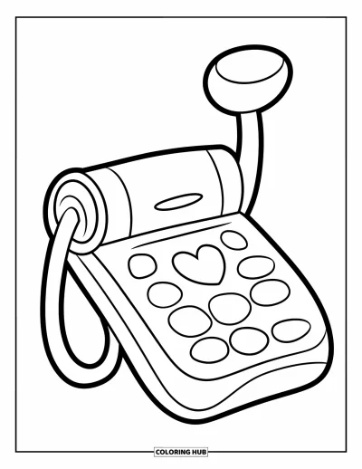 Coloriage de téléphone pour enfants : Un joyeux téléphone à clapet avec une icône de cœur et une longue antenne
