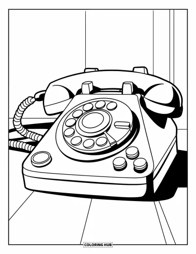 Coloriage de téléphone pour enfants : Un téléphone jouet avec de grands boutons ronds et un cadran simple, facile à colorier