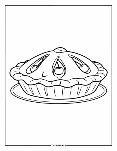 Coloriage de tarte pour enfants : Tarte aux cerises généreuse avec des trous de vapeur et un fond blanc épuré
