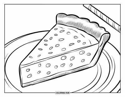 Coloriage de tarte pour enfants : Part de tarte au citron vert avec des rondelles de citron et une paille à côté
