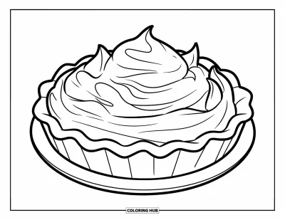Coloriage de tarte pour enfants : Tarte meringuée au citron avec une croûte ondulée et de grands pics de meringue