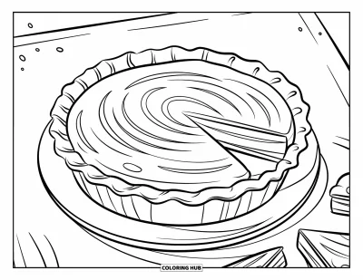 Coloriage de tarte pour enfants : Mini tarte au citron avec des parts autour et une surface tachetée