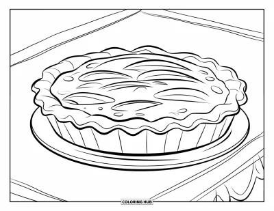 Coloriage de tarte pour enfants : Mini tarte au citron avec de douces volutes sur une assiette et une ambiance joyeuse