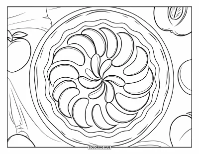Coloriage de tarte pour enfants : Tarte aux pêches avec des tranches autour et un fond net