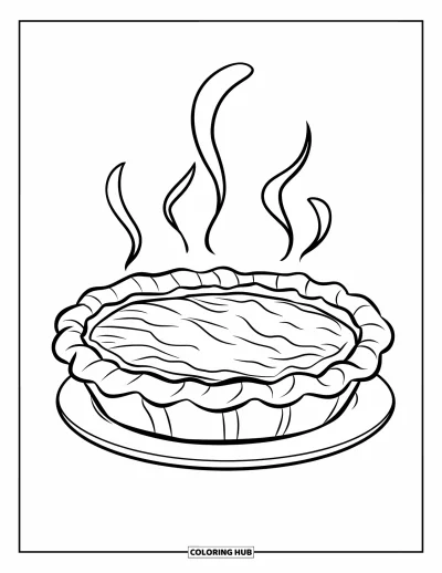 Coloriage de tarte pour enfants : Tarte à la patate douce avec de la vapeur s'élevant du centre crémeux