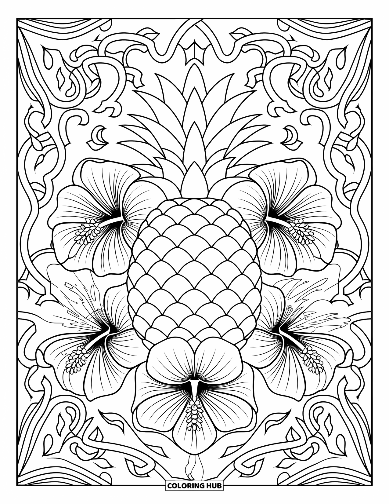 70+ Pineapple Coloring Pages for Kids & Adults (Free Printable PDFs)