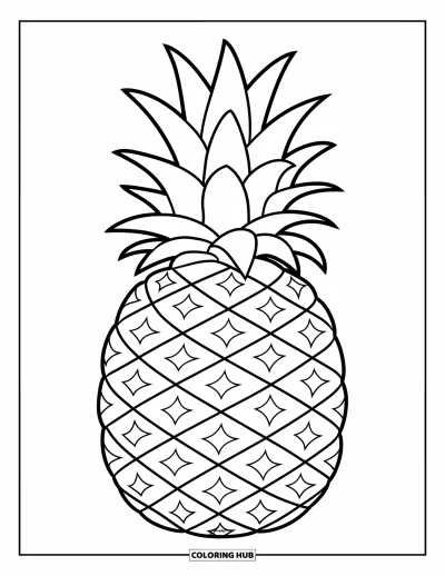 Coloriage d'ananas pour enfants : Grand ananas avec une peau en zigzag et une couronne de feuilles
