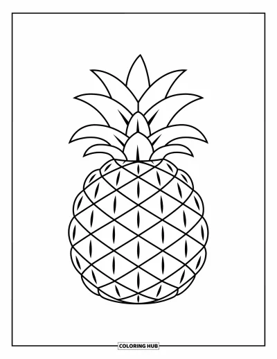 Coloriage d'ananas pour enfants : Ananas bien rebondi avec une peau épaisse et une couronne de feuilles, prêt à colorier
