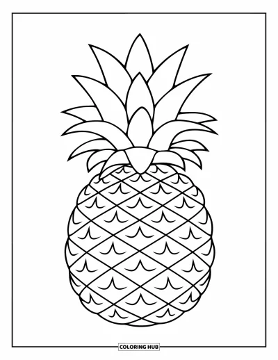 Coloriage d'ananas pour enfants : Grand ananas avec des détails en zigzag et une belle énergie joyeuse