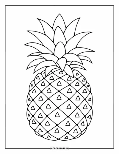 Coloriage d'ananas pour enfants : Ananas avec une texture en zigzag bien marquée et une couronne de feuilles