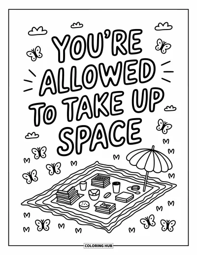 Coloriage de citations pour adultes : Un pique-nique dans un champ rayonne avec 