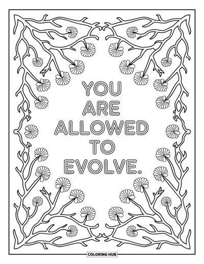 Coloriage de citations pour adultes : Une forme de cœur feuillu porte 