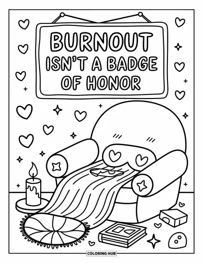 Coloriage de citations pour adultes : Un fauteuil moelleux et une bougie brillent avec 