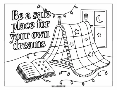 Coloriage de citations pour adultes : Une cabane étoilée invite avec 