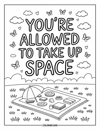 Coloriage de citations pour adultes : Des papillons flottent doucement au-dessus de 