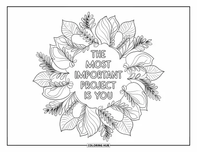 Coloriage de citations pour adultes : De délicates fleurs encadrent la citation 