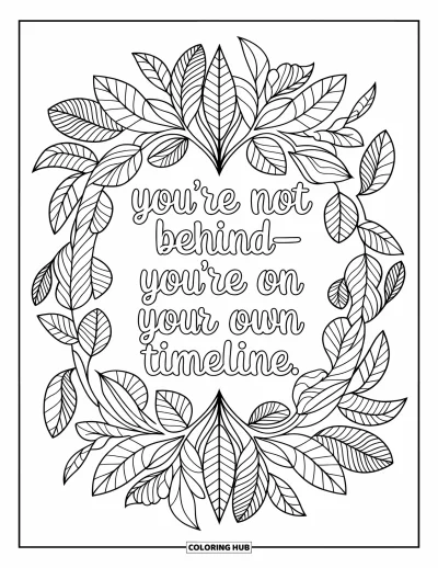 Coloriage de citations pour adultes : Des feuilles tourbillonnent doucement autour de 