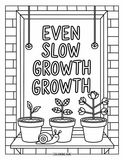 Coloriage de citations pour adultes : De petites plantes en fleurs rappellent 