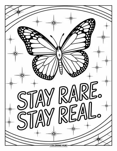 Coloriage de citations pour enfants : Un papillon gracieux s'envole au-dessus de 