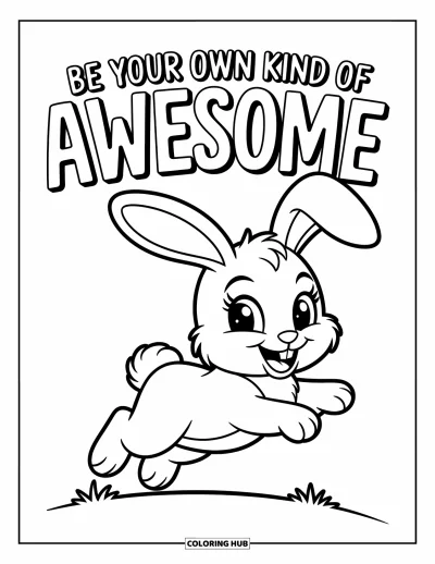 Coloriage de citations pour enfants : Un lapin joyeux saute sous 
