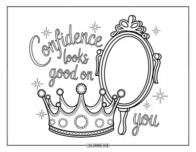 Coloriage de citations pour enfants : Une couronne et un miroir fantaisistes mettent en valeur 