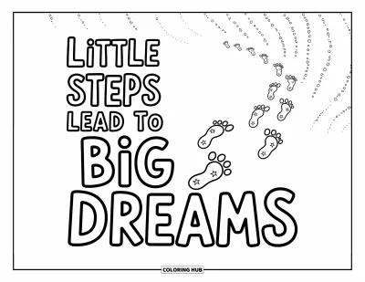 Coloriage de citations pour enfants : Des étoiles et des marches illuminent les mots 