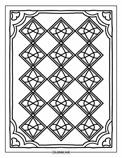 Rangoli-fargeleggingsark for voksne: Diamantgitter med buer og små mønstre for et balansert uttrykk