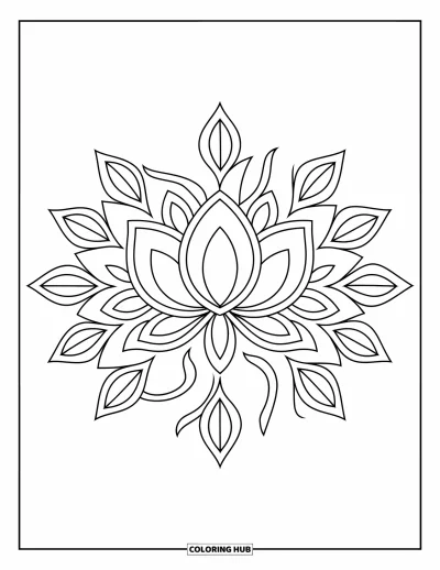 Rangoli-fargeleggingsark for voksne: Blomsterrangoli med lotussenter og utstrålende bladformer