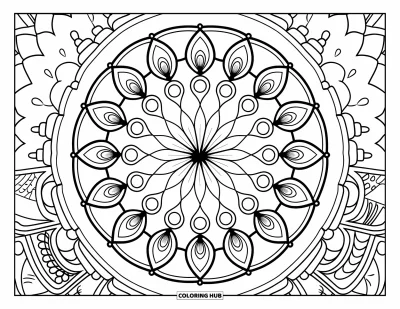 Rangoli-fargeleggingsark for voksne: Blomst- og diya-rangoli med detaljerte dekorative mønstre