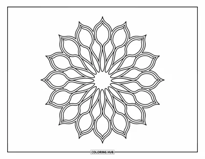 Rangoli-fargeleggingsark for voksne: Kronbladformet rangoli som danner et detaljert solsikkemønster