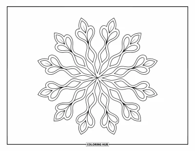 Rangoli-fargeleggingsark for voksne: Spisse trekanter og buede armer danner en detaljert stjernesmellrangoli