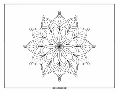 Rangoli-fargeleggingsark for voksne: Stjernesmell-rangoli med spisse trekanter og blomsterkurver