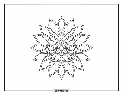 Rangoli-fargeleggingsark for voksne: Solsikke-mønster med lagdelte kronbladformer for et rolig design