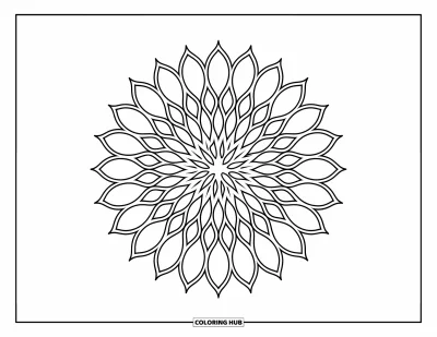 Rangoli-fargeleggingsark for voksne: Solsikke-rangoli laget utelukkende av lagdelte kronbladformer