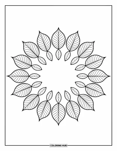 Rangoli-fargeleggingsark for voksne: Bladkrans med vekslende størrelser og delikate detaljer